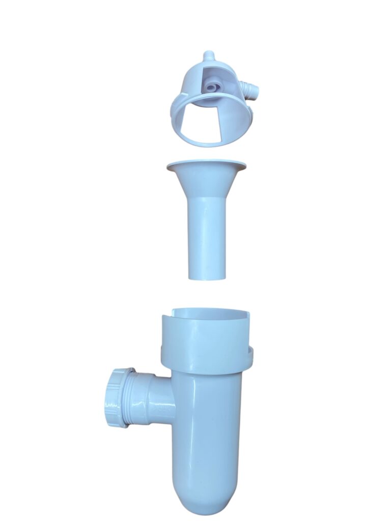 Luchtscheiding (Airgap) met sifon – Exploded view van alle onderdelen voor waterontharders