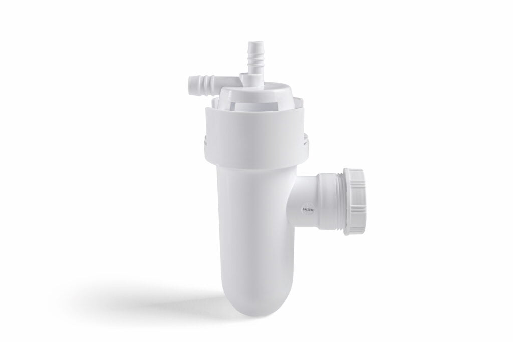Airgap luchtscheiding met geïntegreerde sifon voor waterontharders – witte uitvoering